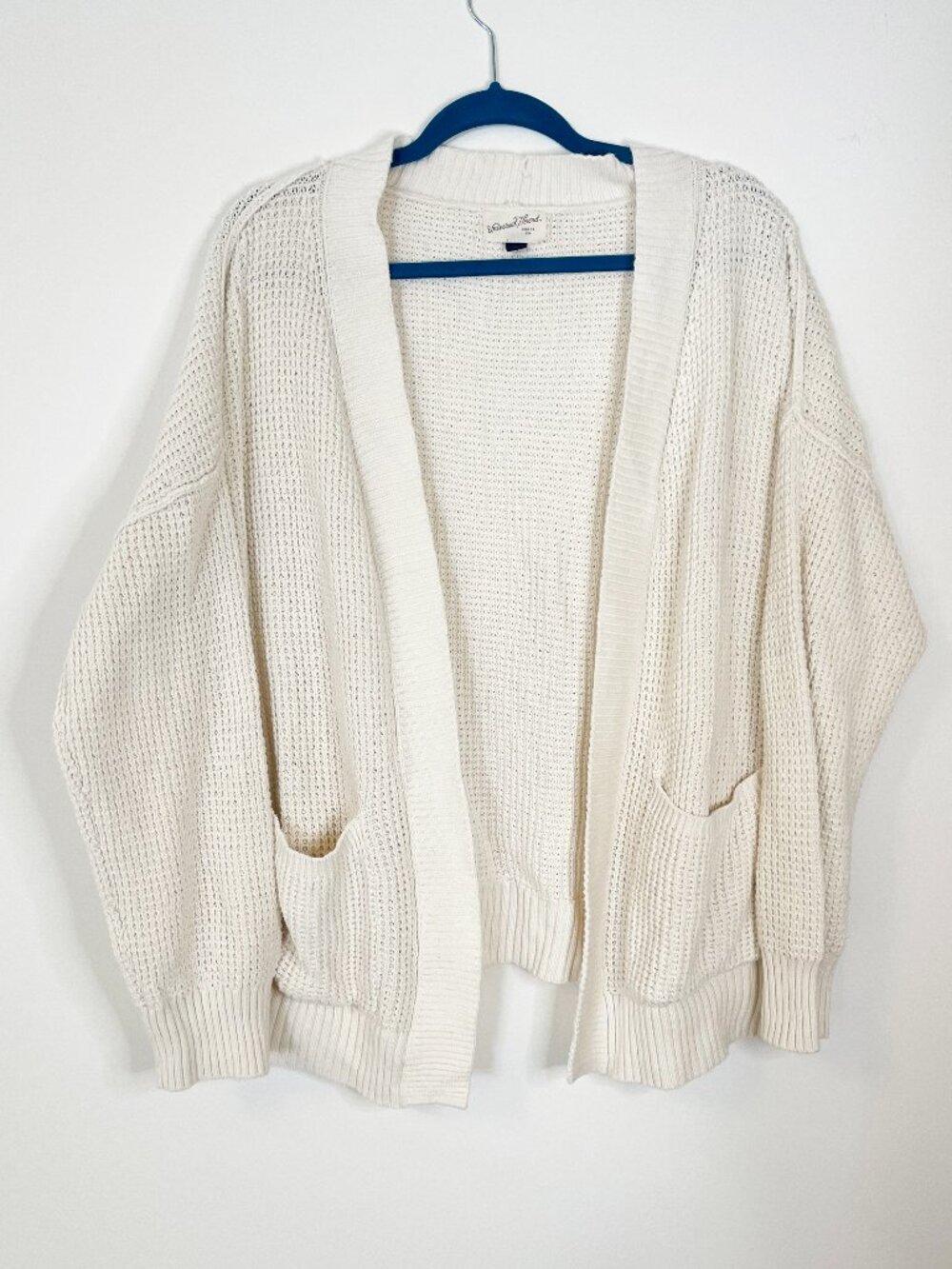 Fisherman Knit Cardigan XL Cream Cotton Open Front Coastal Grandma Sweater